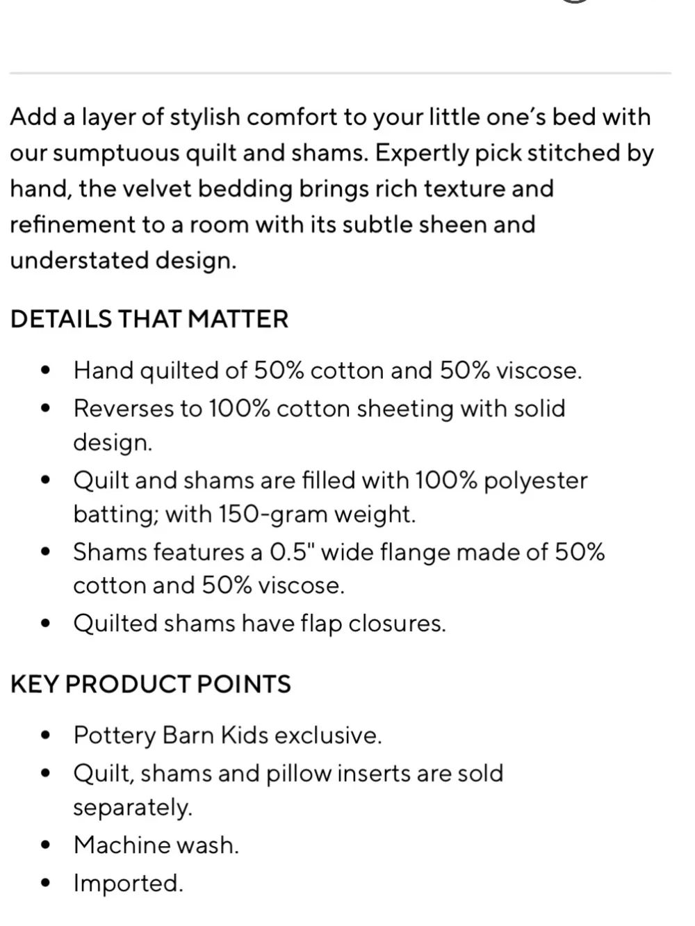 POTTERY BARN VELVET PICK STITCH QUILT & SHAMS
